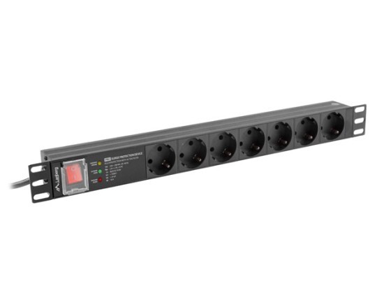 БЛОК РОЗПОДІЛУ ЕЛЕКТРОЕНЕРГІЇ (PDU) PRO 19" LANBERG 1U 16А 2 м 7 розеток типу SCHUKO SPD-3MP, чорний
