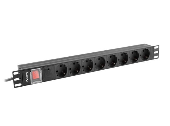 БЛОК РОЗПОДІЛУ ЕЛЕКТРОЕНЕРГІЇ (PDU) 19" LANBERG 1U 16 А, 2 м, 8 розеток типу SCHUKO, чорний