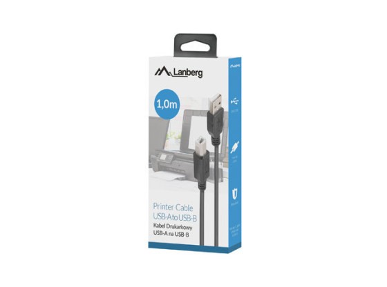 Кабель USB-A (M) —> USB-B (M) 2.0, 1 м, чорний, з феритовим фільтром, LANBERG