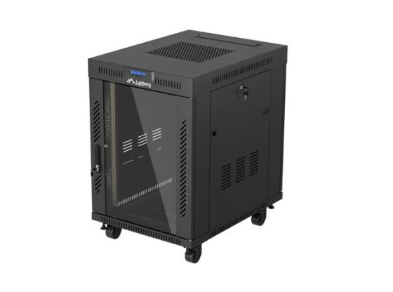 19-дюймова автономна стійка 15U/600×800 (у розібраному вигляді) зі скляними дверцятами, LCD, чорна, LANBERG V2