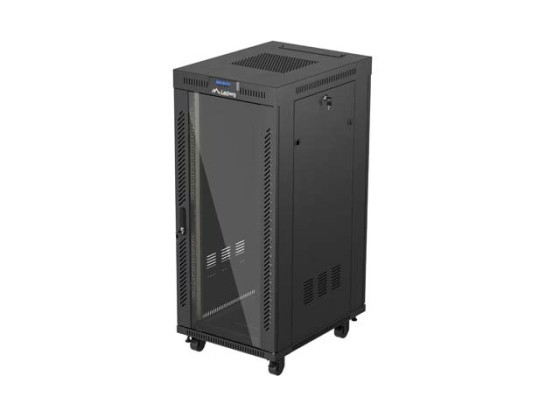 19-дюймова автономна стійка 27U/600×800 (у розібраному вигляді) зі скляними дверцятами та РК-дисплеєм, чорна, LANBERG V2