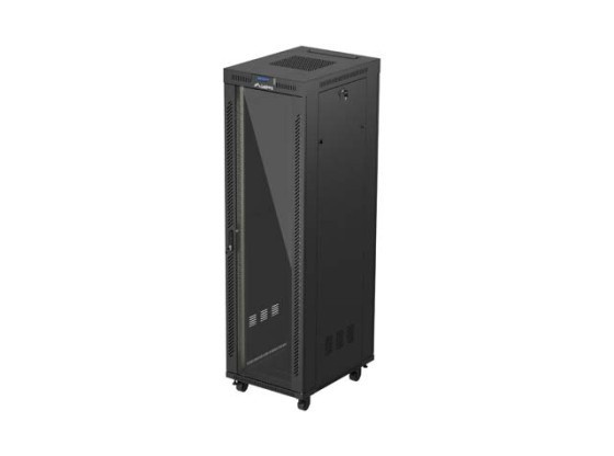 19-дюймова автономна стійка 42U/600×800 (у розібраному вигляді) зі скляними дверцятами та РК-дисплеєм, чорна, LANBERG V2