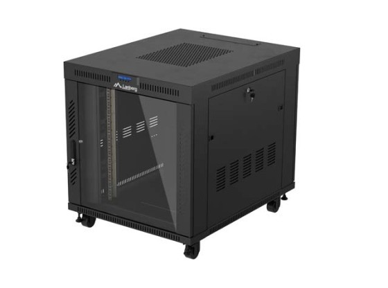 19-дюймова автономна стійка 15U/800×1000 (у розібраному вигляді) зі скляними дверцятами та РК-дисплеєм, чорна, LANBERG V2