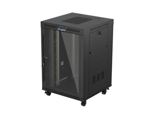19-дюймова автономна стійка 22U/800×800 (у розібраному вигляді) зі скляними дверцятами та РК-дисплеєм, чорна, LANBERG V2