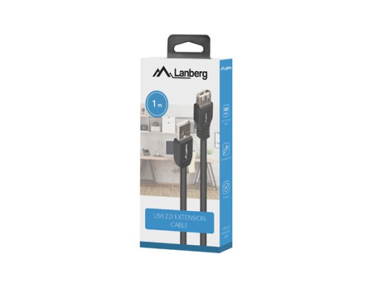 Кабель USB-A (чоловічий/жіночий) 2.0, 1 м, чорний, LANBERG