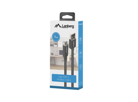 Кабель USB-C (M) → USB-A (M) 2.0, 1 м, чорний, BOX QC 3.0, LANBERG