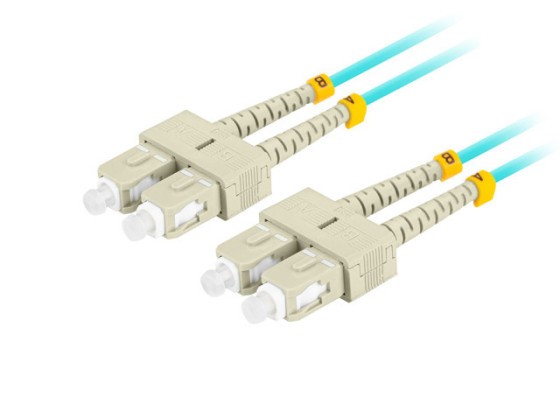 Волоконно-оптичний патч-корд MM SC/UPC-SC/UPC, дуплексний, 2 м, LSZH, OM3, 50/125, 3,0 мм, колір «аква», LANBERG