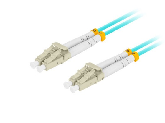 Волоконно-оптичний патч-корд MM LC/UPC-LC/UPC, дуплексний, 2 м, LSZH, OM3, 50/125, 3,0 мм, AQUA LANBERG
