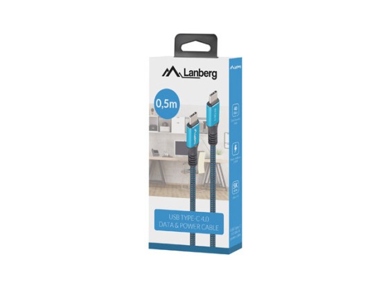 Кабель USB-C M/M 4.0, 0,5 м, 100 Вт, 8K, 60 Гц, чорно-синя коробка, LANBERG