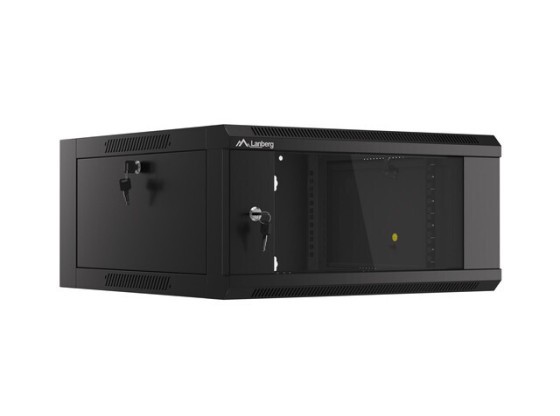 19-дюймова настінна шафа RACK 4U/600 зі скляними дверцятами, чорна, LANBERG (у зібраному вигляді)