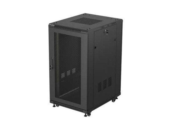 19-дюймова автономна стійка 22U/600×800 (у розібраному вигляді) з сітчастими дверцятами, чорна, LANBERG