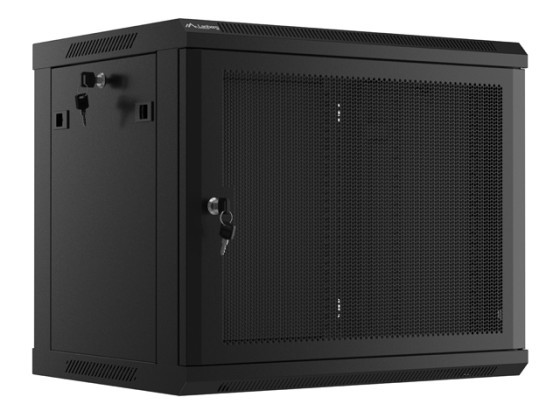 19-дюймова настінна стійка 9U/600×450 (у розібраному вигляді) з перфорованими дверцятами, чорна, LANBERG