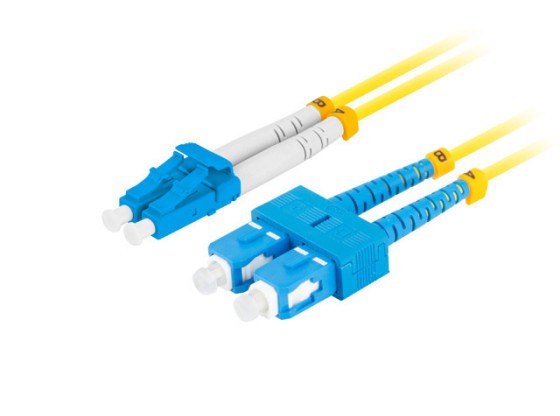 Волоконно-оптичний патч-корд SM SC/UPC-LC/UPC, дуплексний, 0,5 м, LSZH, G657A1, 3,0 мм, жовтий, LANBERG