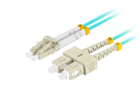 Волоконно-оптичний патч-корд MM LC/UPC-SC/UPC, дуплексний, 1 м, LSZH, OM3, 50/125, 3,0 мм, AQUA LANBERG