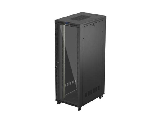 19-дюймова автономна стійка 47U/800×1200 (у розібраному вигляді) зі скляними дверцятами для РК-дисплея, чорна, LANBERG V2