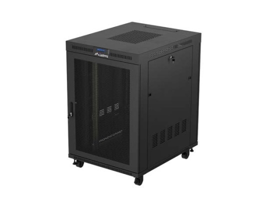 19-дюймова автономна стійка 22U/800×1000 (у розібраному вигляді) з сітчастими дверцятами для РК-дисплеїв, чорна, LANBERG V2
