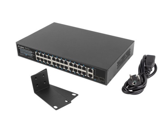 КОМУТАТОР LANBERG 24X 100 МБ POE+/2X COMBO, для монтажу в стійку 19", GIGABIT ETHERNET, 250 Вт