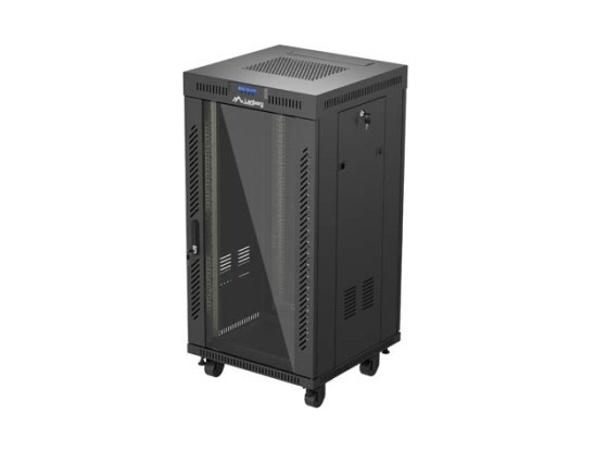 19-дюймова автономна стійка 22U/600×600 (у розібраному вигляді) зі скляними дверцятами та РК-дисплеєм, чорна, LANBERG V2