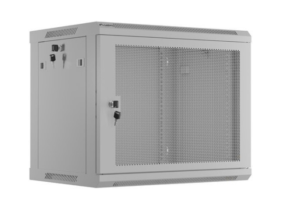 19-дюймова настінна стійка 9U/600×450 (у розібраному вигляді) з перфорованими дверцятами, сіра, LANBERG