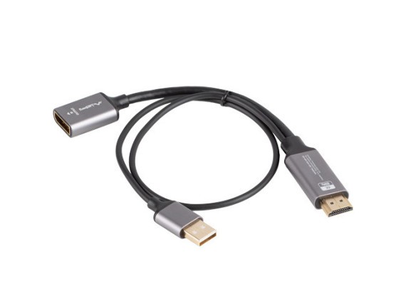 Адаптер HDMI (M) → DisplayPort (F) 4K на кабелі довжиною 20 см, сріблястий, LANBERG