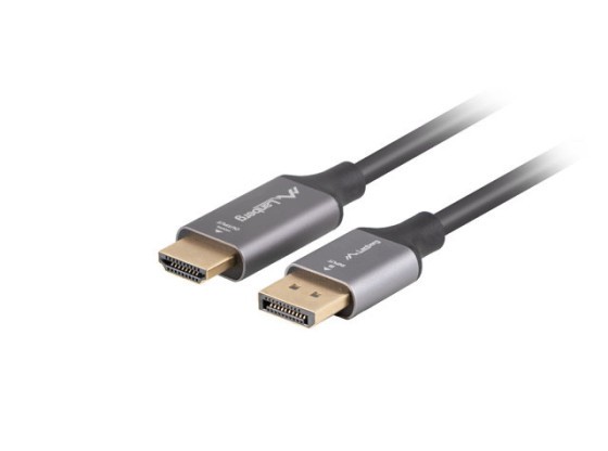 КАБЕЛЬ DISPLAYPORT (M) → HDMI (M), 1 м, 4K, чорно-срібний, LANBERG