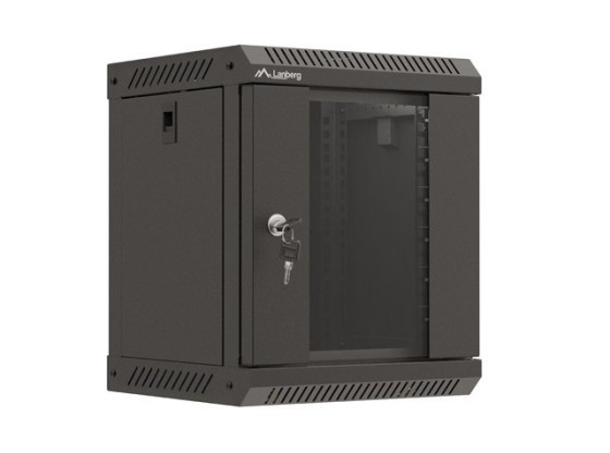 Стелажна шафа 10" для настінного монтажу, 6U/300×300 (у розібраному вигляді) зі скляними дверцятами, чорна, LANBERG