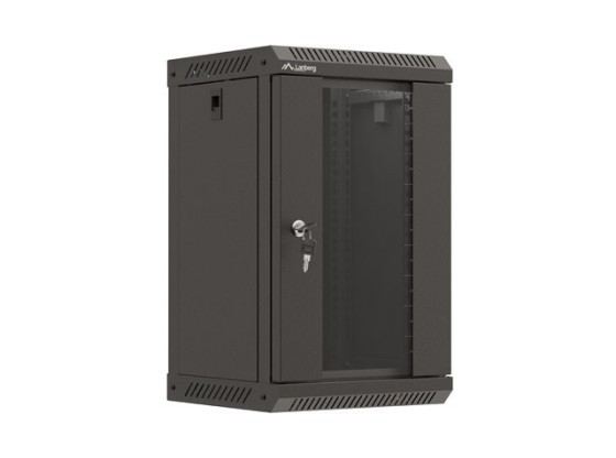 Стелаж 10" для настінного монтажу, 9U/300×300 (у розібраному вигляді) зі скляними дверцятами, чорний, LANBERG