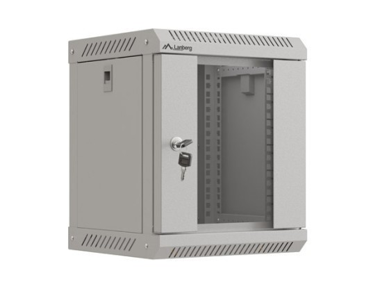 Стелаж 10" для настінного монтажу, 6U/300×300 (у розібраному вигляді) зі скляними дверцятами, сірий, LANBERG