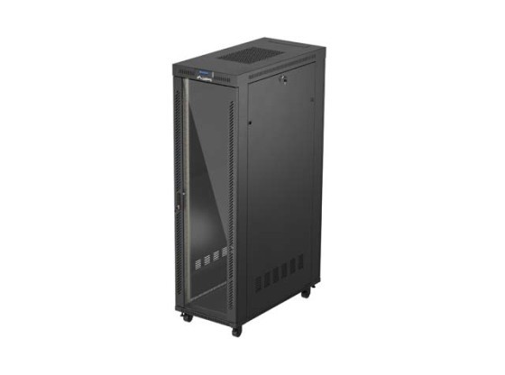19-дюймова автономна стійка 42U/600×1200 (у розібраному вигляді) зі скляними дверцятами, для РК-дисплеїв, чорна, LANBERG