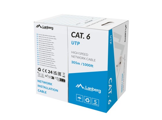 Мережевий кабель Cat.6, 305 м, одножильний CCA, сірий, пройшов випробування Fluke, LANBERG