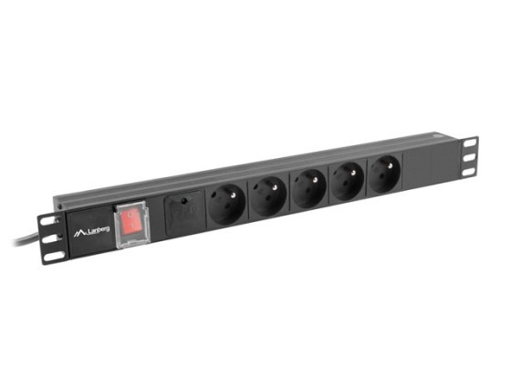 Блок розподілу живлення (PDU) 19" LANBERG 1U 10 А 2 м 5 розеток типу «французька» чорного кольору C14