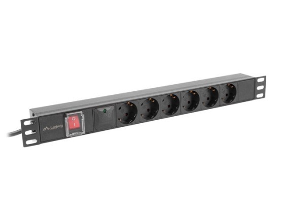 БЛОК РОЗПОДІЛУ ЕЛЕКТРОЕНЕРГІЇ (PDU) 19" LANBERG 1U 16 А 2 м 6 розеток типу SCHUKO, чорний