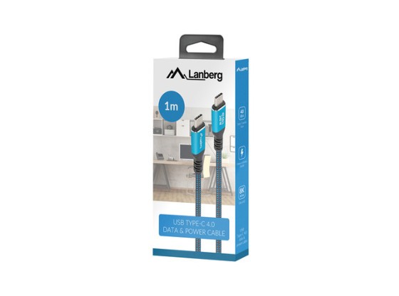 Кабель USB-C M/M 4.0, 1 м, 240 Вт, 8K, 60 Гц, чорно-синя коробка, LANBERG
