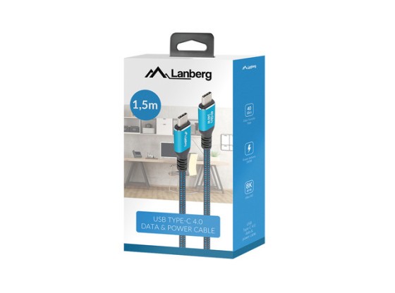 Кабель USB-C M/M 4.0, 1,5 м, 240 Вт, 8K, 60 Гц, чорно-синя коробка, LANBERG