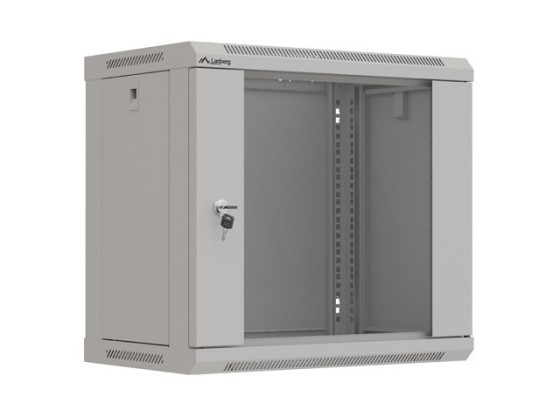 19-дюймова настінна стійка 9U/540×350 (у розібраному вигляді) зі скляними дверцятами, сіра, LANBERG