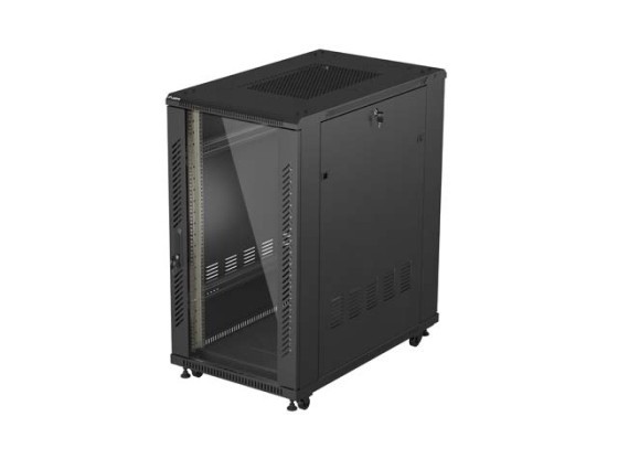 19-дюймова автономна стійка 22U/600×1000 (у розібраному вигляді) зі скляними дверцятами, чорна, LANBERG