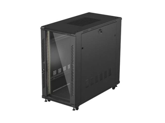 19-дюймова автономна стійка 22U/600×1200 (у розібраному вигляді) зі скляними дверцятами, чорна, LANBERG