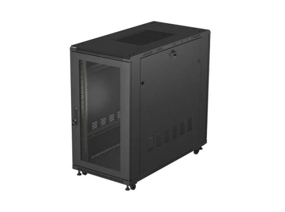 19-дюймова автономна стійка 22U/600×1200 (у розібраному вигляді) з сітчастими дверцятами, чорна, LANBERG