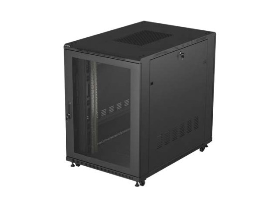 19-дюймова автономна стійка 22U/800×1200 (у розібраному вигляді) з сітчастими дверцятами, чорна, LANBERG