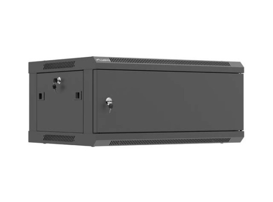 19-дюймова настінна шафа RACK 4U/600×450 (у розібраному вигляді) з металевими дверцятами, чорна, LANBERG