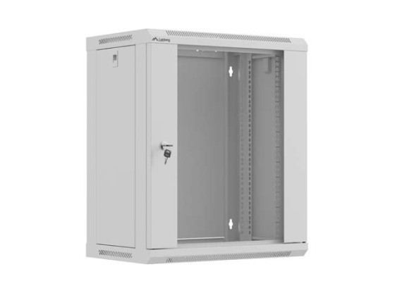 19-дюймова настінна стійка 12U/540×350 (у розібраному вигляді) зі скляними дверцятами, сіра, LANBERG