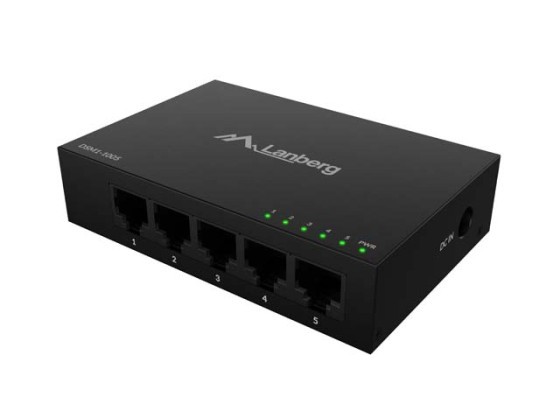 Комутатор LANBERG DSM1-1005, 5 портів, 1 Гб/с, некерований, Gigabit Ethernet, настільний, 12 В, металевий корпус