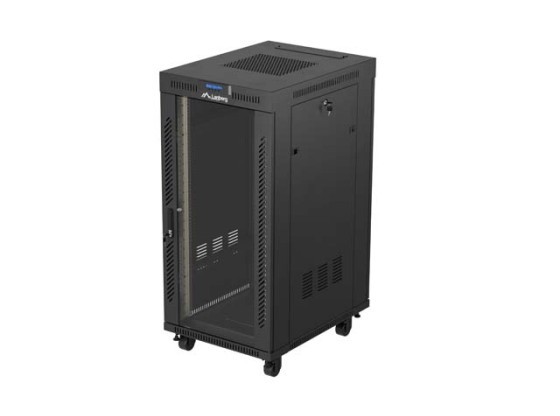 19-дюймова автономна стійка 24U/600×800 (у розібраному вигляді) зі скляними дверцятами та РК-дисплеєм, чорна, LANBERG V2
