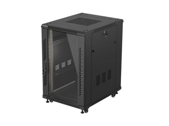 19-дюймова автономна стійка 18U/600×800 (у розібраному вигляді) зі скляними дверцятами, чорна, LANBERG