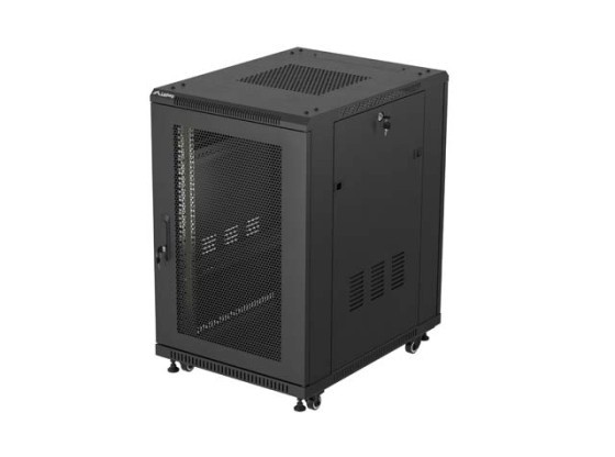19-дюймова автономна стійка 18U/600×800 (у розібраному вигляді) з сітчастими дверцятами, чорна, LANBERG