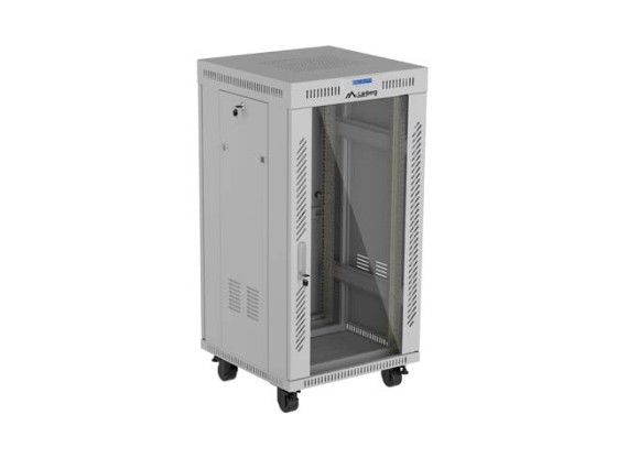 19-дюймова автономна стійка 22U/600×600 (у розібраному вигляді) зі скляними дверцятами, для РК-дисплеїв, сіра, LANBERG V2