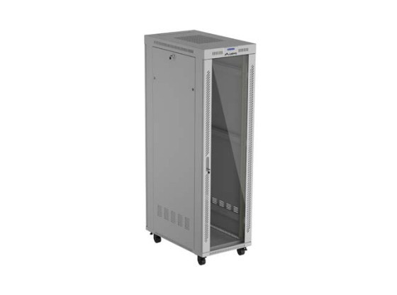 19-дюймова автономна стійка 42U/600×1000 (у розібраному вигляді) зі скляними дверцятами, для РК-дисплеїв, сіра, LANBERG