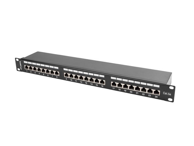 КОММУТАЦІЙНА ПАНЕЛЬ НА 24 ПОРТИ, 1U, 19", CAT.5E FTP, З ОРГАНІЗАТОРОМ КАБЕЛІВ, ЕКРАНОВАНА, ЧОРНА, LANBERG