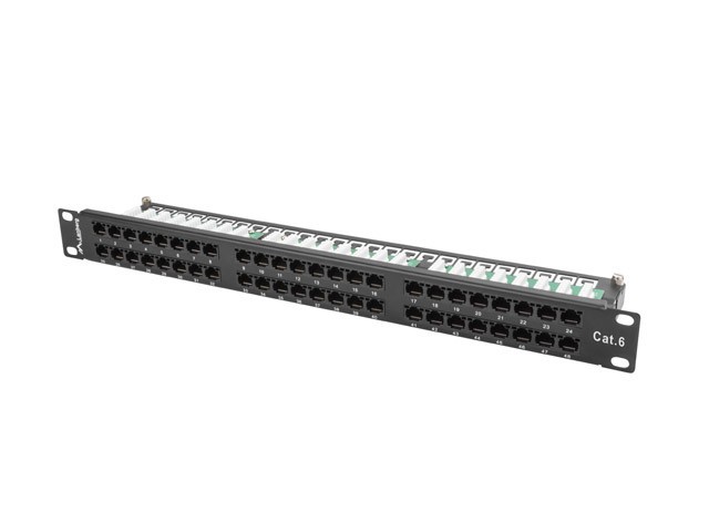 КОММУТАЦІЙНА ПАНЕЛЬ, 48 ПОРТІВ, 1U, 19", CAT.6 UTP, ЧОРНА, LANBERG