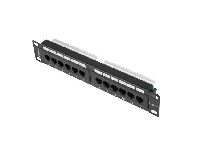 КОММУТАЦІЙНА ПАНЕЛЬ 12 ПОРТІВ 1U 10" CAT.5E UTP ЧОРНА LANBERG
